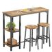 Bealife Table de bar avec tabourets pour 2 personnes Ensemble de table de bar avec 2 étagères et porte-verres Idéal pour cuisine, salon et salle à manger (Rétro)