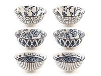 H&H Seta Set van 6 porseleinen schaaltjes, rond, verschillende decoraties, 12 cm