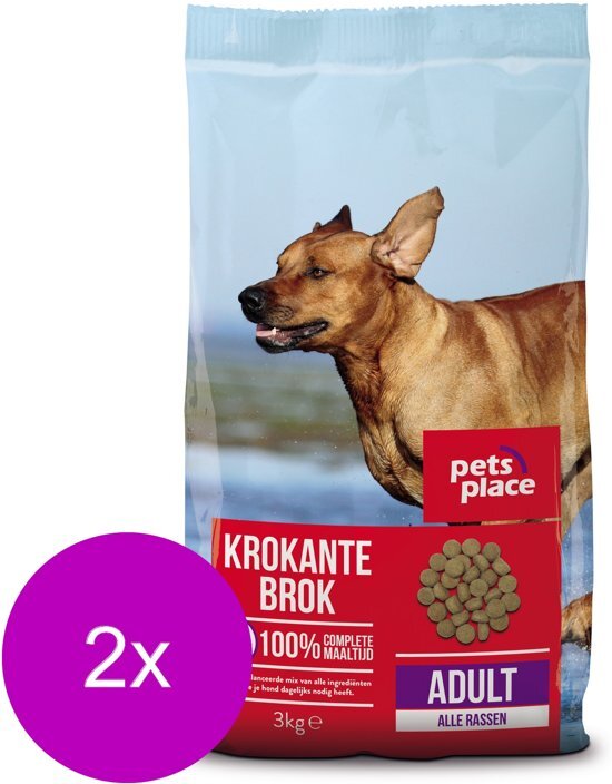 Pets Place Adult Krokante Brokken Gevogelte&Vlees - Hondenvoer - 2 x 3 kg