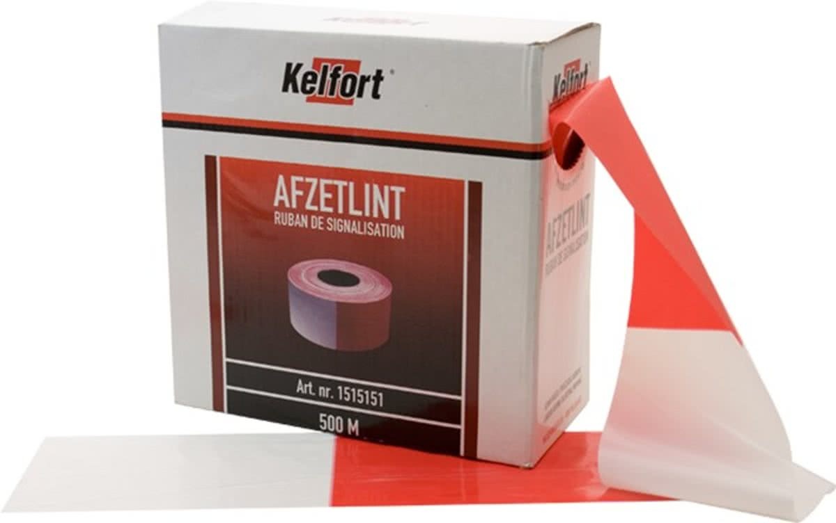 Kelfort afzetlint rood/wit 80mm breed en 500m op rol