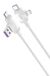 XO NB237 Câble de données et de recharge 4-en-1 : USB + USB-C - connecteur iPhone + USB-C, 1,0 mètre, blanc, 3A