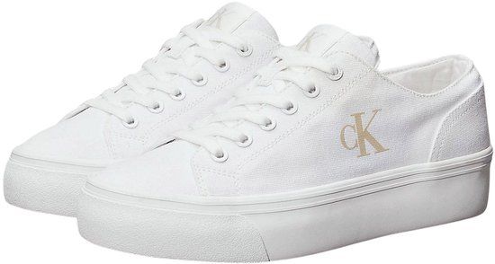 Calvin Klein Vulc Flatform Low Sneakers Dames Wit Leer Rubber Veters Maat 37