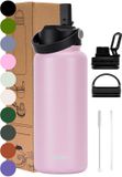 VANN® 3-Wandige RVS Drinkfles 1 Liter met rietje voor volwassenen – Met 5 accessoires – Thermosfles – 24 uur koud/12 uur warm – Pink – VANN Ultimate Bottle®