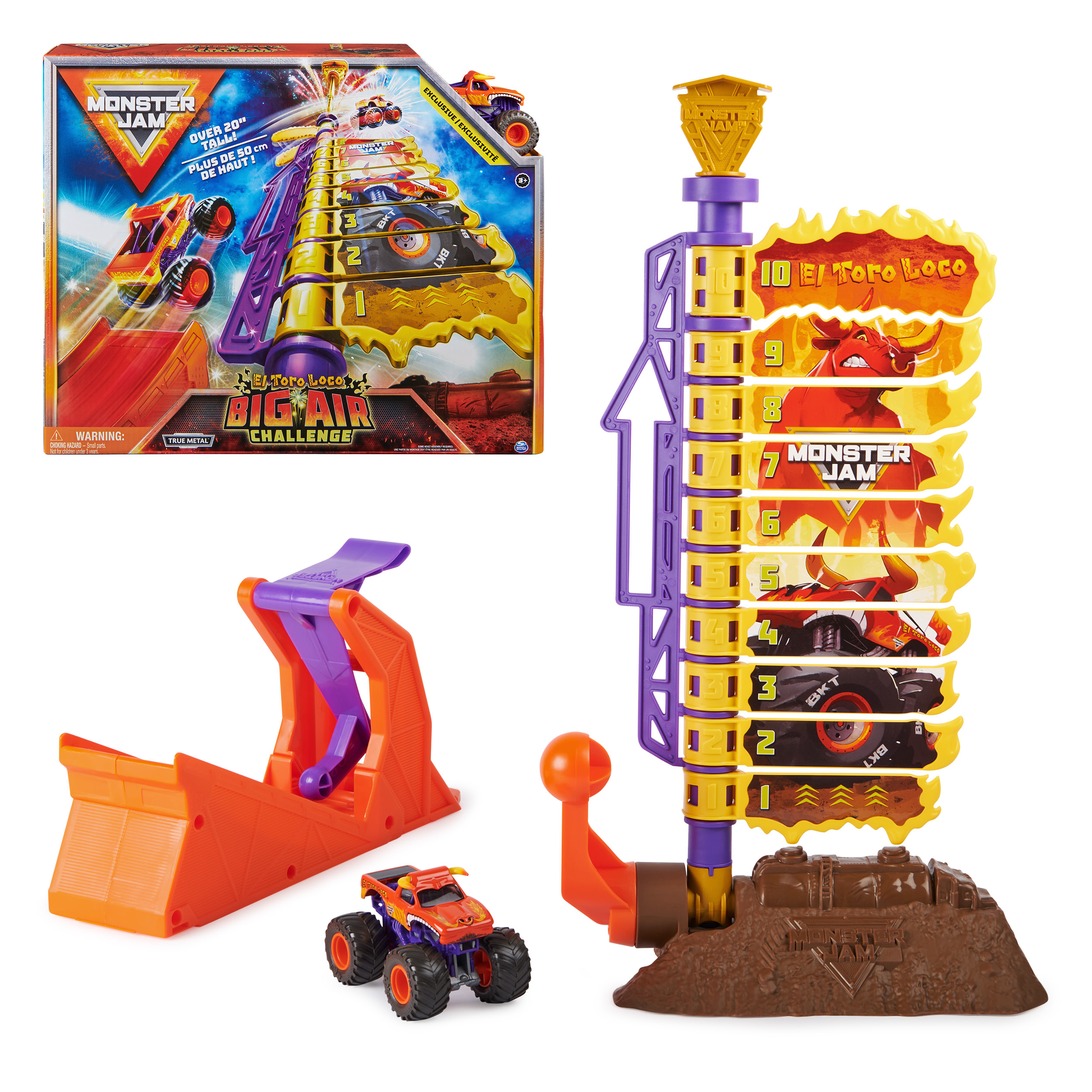 Spin Master Monster Jam - El Toro Loco Big Air Challenge-speelset - 50 cm hoog - met unieke Monster Jam-truck - schaal van 1:64