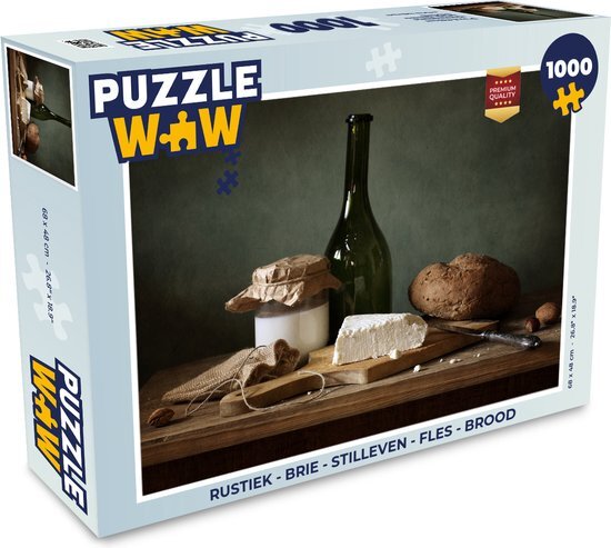 MuchoWow Puzzel Rustiek - Brie - Stilleven - Fles - Brood - Legpuzzel - Puzzel 1000 stukjes volwassenen - Sinterklaas cadeautjes - Sinterklaas voor grote kinderen