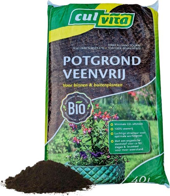 Culvita - Biologische Veenvrije Potgrond 40 Liter - Potgrond voor Kamerplanten & Buitenplanten - 15 kg
