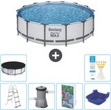 Bestway Rond Steel Pro MAX Zwembad - 427 x 107 cm - Grijs - Inclusief Pomp - Ladder - Afdekzeil - Voetenbad - 7-delig