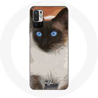 Maniacase Etui voor Xiaomi Poco M3 Pro Siamese kat zwart-wit-blauwe ogen