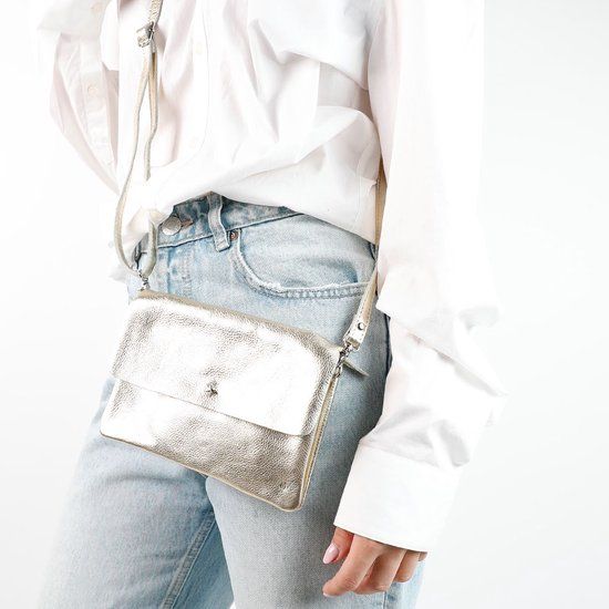 Manfield Goudkleurige metallic leren clutch