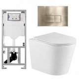 Geberit QeramiQ Dely Toiletset - 36.3x51.7cm - diepspoel - rimless - Geberit UP320 inbouwreservoir - softclose toilet zitting - geborsteld messing bedieningsplaat