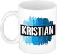 Shoppartners Bv Kristian naam cadeau mok - beker - met blauw verfstrepen - Cadeau collega - vaderdag - verjaardag - meester - coach - 300 ml - wit
