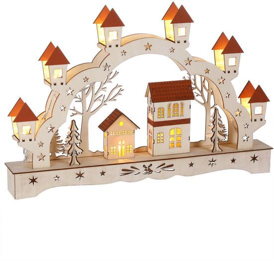 Kerstboog Landschap LED - Batterij - Warm wit - Lichtbruin - Hout