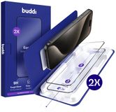 Buddi 2-Pack Screenprotector Geschikt voor iPhone 15 Pro - Easy Fit Tempered Glass met Installatietray