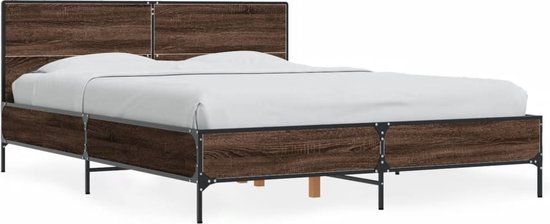 vidaXL Bedframe - 120x190 cm - Bruin Eikenkleur - Hout & Metaal