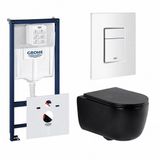 GROHE QeramiQ Dely Swirl Toiletset - Hangend - Inclusief Inbouwreservoir - Zonder Spoelrand - Diepspoel - PK - Dual flush - Soft-close - Keramiek - Mat zwart