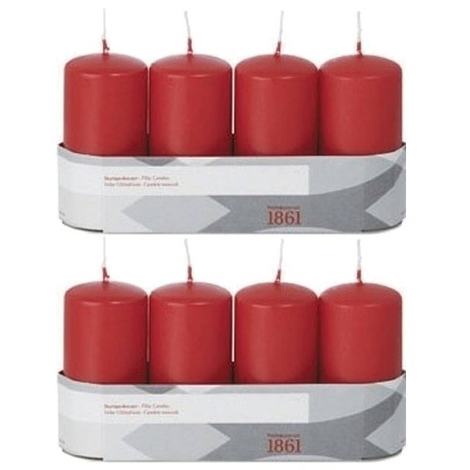 Trend Candles Rode cilinderkaarsen 5 x 10 cm - 8 stuks