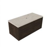 Saniclass Holz Frame Badkamermeubelset - 100x45x43cm - Travertine natuurstenen topblad - 1 kraangat - 1 lade - mat eiken charcoal