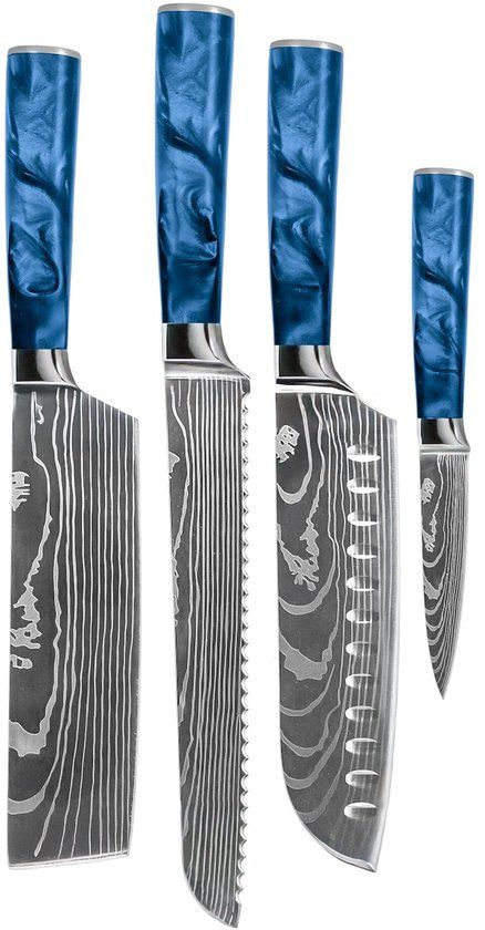 Shinrai Knives Japan Shinrai Knives Damascus Print Epoxy Sapphire 4-delige Messenset