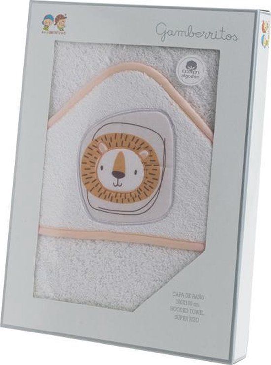 Gamberritos Badcape Leeuw - 100 x 100 cm - Katoen - Wit/Beige