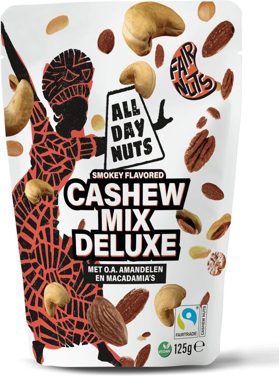 All Day Nuts Cashew Mix Deluxe - 10 x 125g - Nut Mix - Fair Trade - Smoked Almond & Cashew Mix