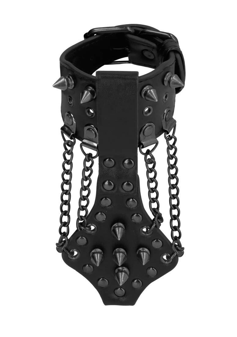 Ouch! Skulls and Bones Shots - Schedel and Bones armband van PU-leer, zwart Spikes en chains zwart