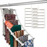 Avilia Set van 6 kleerhangers van staal, kleerhangers met 6 niveaus, ruimtebesparend, draagkracht 3 kg, broeken, overhemden, sjaals, handdoeken, kreukvrij en multifunctioneel, rolsysteem