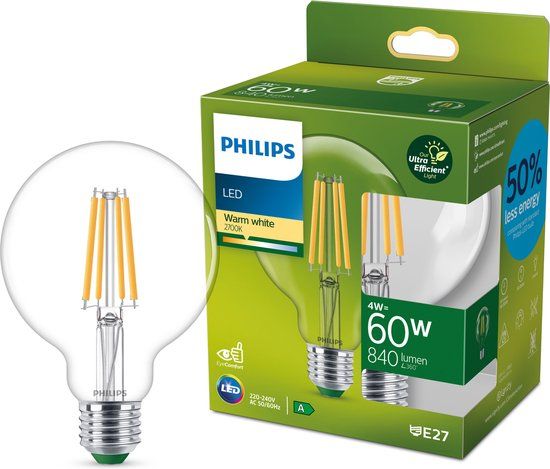 Philips Ultra Efficient LED Globe - E27 - 4W (60W) - Warm White