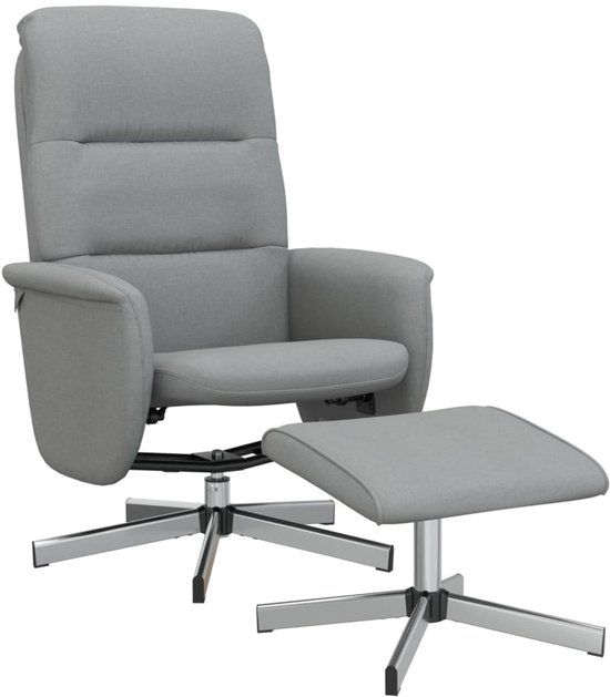vidaXL Fauteuil verstelbaar met voetenbankje stof lichtgrijs