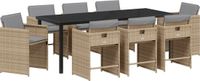 vidaXL 9-delige tuineetkamerset met kussens Beige Poly Rattan