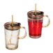Merkloos / Sans marque Relaxdays Set van 2 drinkglazen met deksel en rietje, 450 ml, lichtbruin