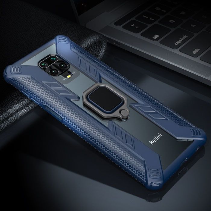 Keysion Xiaomi Redmi Note 9S Hoesje - Magnetisch Shockproof Case Cover Cas TPU Blauw + Kickstand