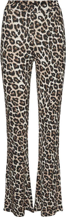 NOISY MAY NMPASA HW FLARED PANTS - Dames Broek - Maat L - Zwart/Beige - Dierenprint
