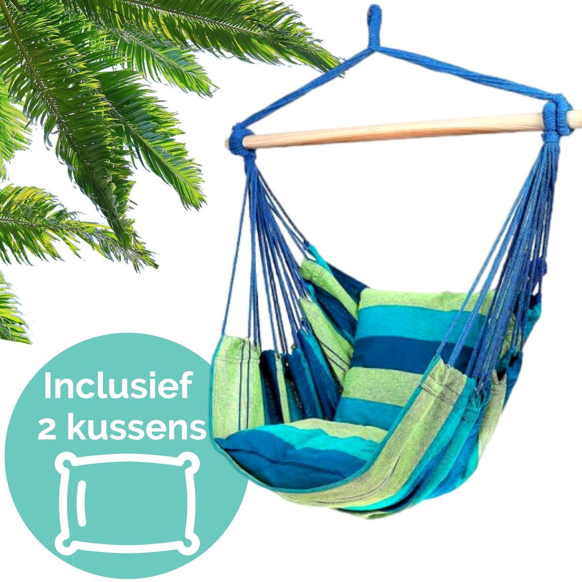 HomeShopXL Hangstoel voor Binnen of Buiten - Incl. 2 Kussens - Blauw