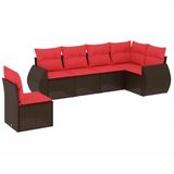 vidaXL 6-delige tuinbankset met kussens, bruin, polyrotan
