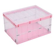 TUKA-i-AKUT TKD8640 Set van 3 opvouwbare opbergdozen met deksel, stapelbaar, opvouwbaar en robuust, met handvat, transparante stapelbakken, 3 x 55 liter, roze
