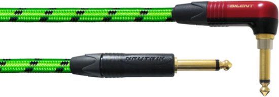 Cordial Blacklight Edition 6 PR-G Silent Instrument Cable - 6m - Green - Angled