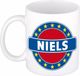 Bellatio Decorations Niels voornaam koffiemok beker wit/blauw 300 ml