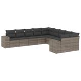 VidaXL 10-delige Loungeset met Kussens Poly Rattan Grijs