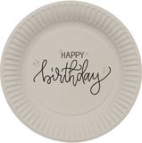 Folat Crème Noir Happy Birthday Papieren Borden - 8 stuks - 23 cm