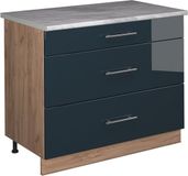 Vicco Keukenonderkast Fame-Line, Donkerblauw hoogglans/Goudkleurig Eiken, 100 cm, WB Marmer