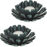 Merkloos Relaxdays theelichthouder set van 2, bloemenvorm, gietijzer, binnen & buiten, HxØ: 6 x 13,5 cm cm, in het groen