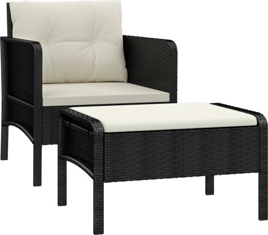 vidaXL 2-delige Loungeset met kussens poly rattan zwart