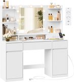 Songmics Kaptafel met spiegel en ledverlichting - 40 x 107 x 144 cm - Wolkenwit