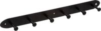 5Five Kapstok rek voor wand/muur - zwart - 6x ophanghaken/knoppen - metaal - B55 x H5 cm