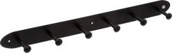 5Five Kapstok rek voor wand/muur - zwart - 6x ophanghaken/knoppen - metaal - B55 x H5 cm