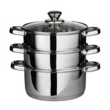 Premier Housewares 3-laags Stoompan, Roestvrij Staal, Glazen Deksel