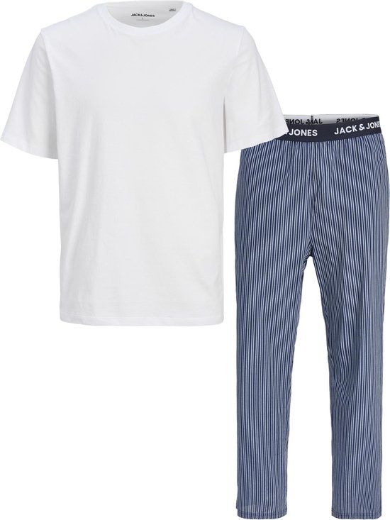 JACK & JONES JACBASIC TEE AND WOVEN PANTS GIFTBOX Pyjama Heren - White/Pants Blue/White Stripes - Maat XL