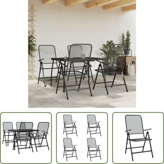 The Living Store Tuinset - Antraciet - Metaalgaas - 4 Tuinstoelen - 1 Tuintafel