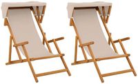 vidaXL Ligstoel 2 stuks 3 Posities Massief Eucalyptushout Beige