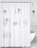 Mrs Awesome Waterafstotende stoffen douchegordijn of voering met 9 handige gaaszakken, premium dikke doek en ondoorzichtig, wasbaar, 180 x 182 cm, roestbestendige doorvoertules, wit